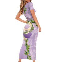 Hawaii Kauai Island Flowers Lei Short Sleeve Bodycon Dress Mokihana Lei LT7 - Polynesian Pride