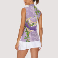 Hawaii Kauai Island Flowers Lei Women Sleeveless Polo Shirt Mokihana Lei
