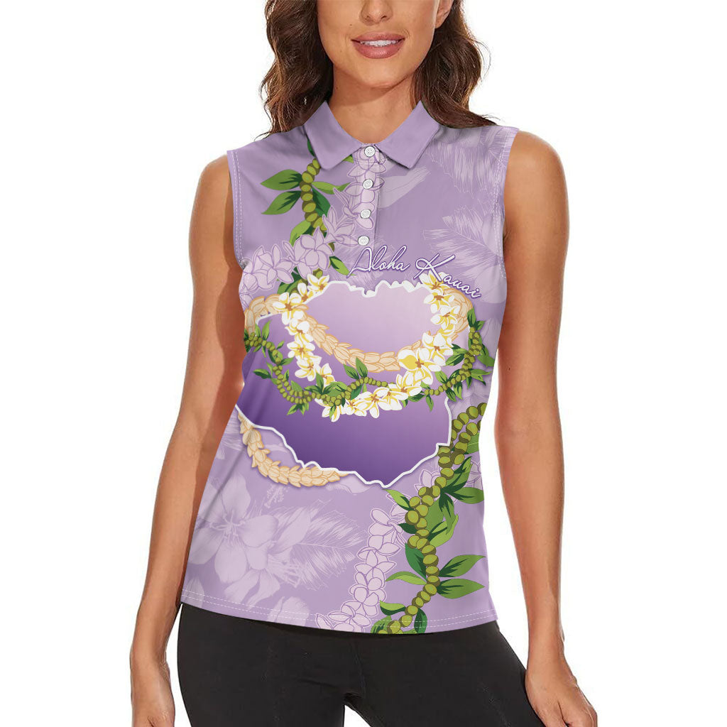 Hawaii Kauai Island Flowers Lei Women Sleeveless Polo Shirt Mokihana Lei