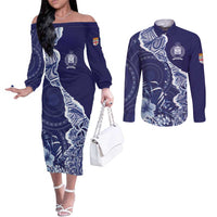 Fiji Queen Victoria School Personalised Couples Matching Off The Shoulder Long Sleeve Dress and Long Sleeve Button Shirt Masi Tapa Torn Style