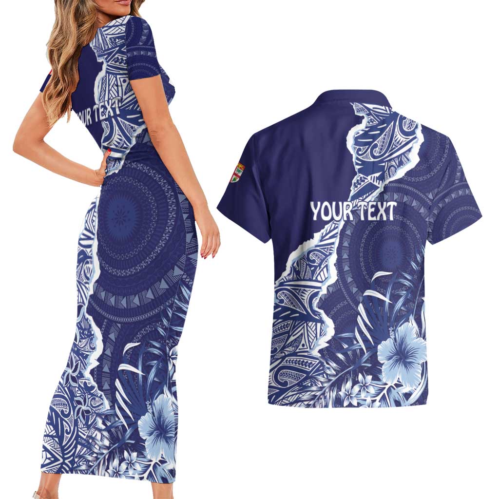 Fiji Queen Victoria School Personalised Couples Matching Short Sleeve Bodycon Dress and Hawaiian Shirt Masi Tapa Torn Style