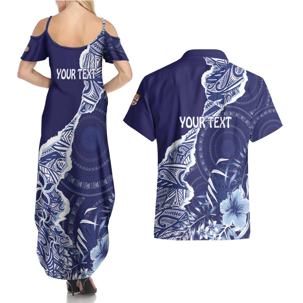 Fiji Queen Victoria School Personalised Couples Matching Summer Maxi Dress and Hawaiian Shirt Masi Tapa Torn Style
