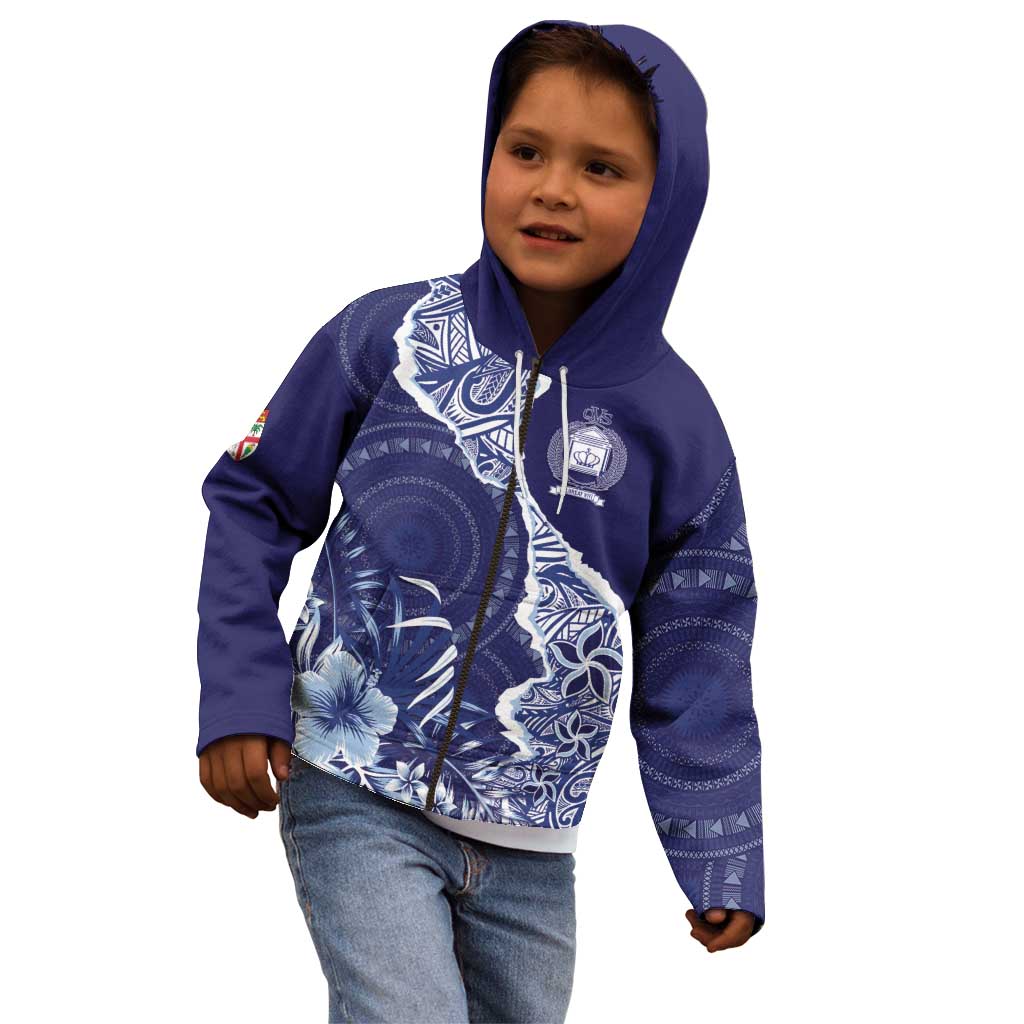 Fiji Queen Victoria School Personalised Kid Hoodie Masi Tapa Torn Style