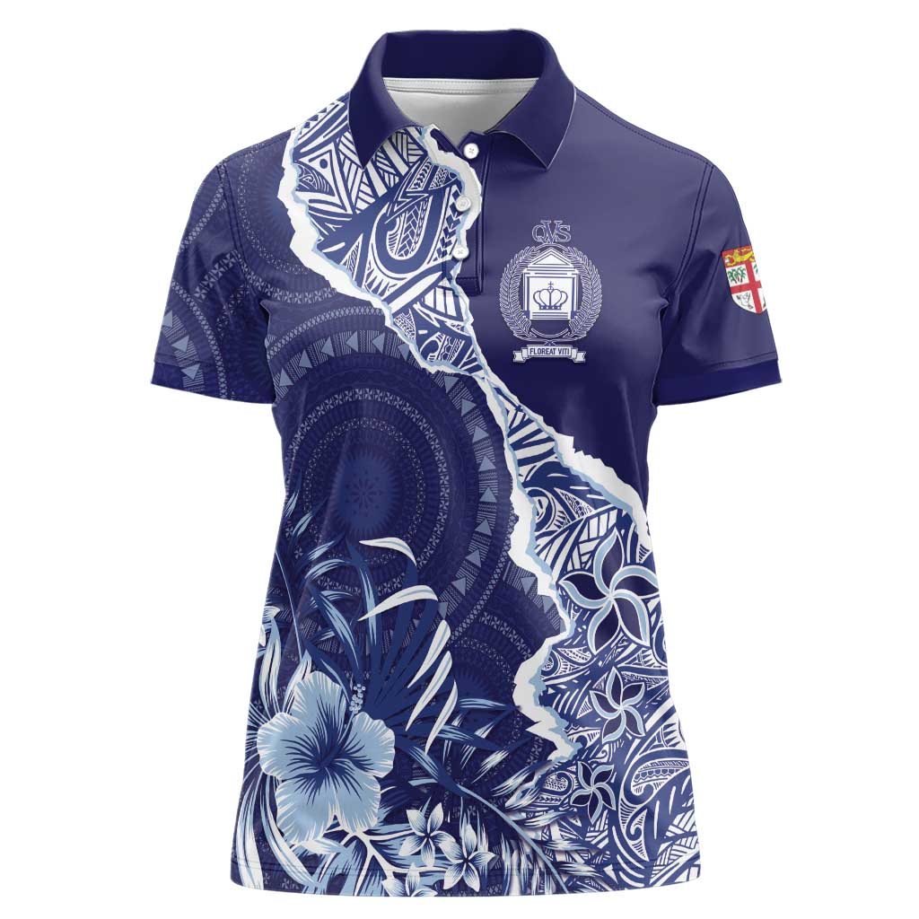 Fiji Queen Victoria School Personalised Women Polo Shirt Masi Tapa Torn Style