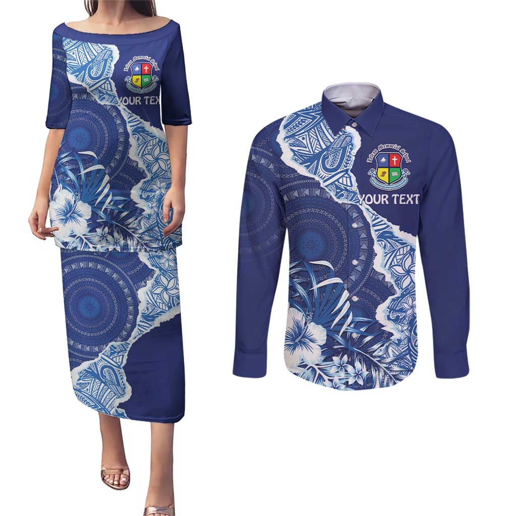 Fiji Lelean Memorial School Personalised Couples Matching Puletasi and Long Sleeve Button Shirt Korodredre Davuilevu Masi Mix Style
