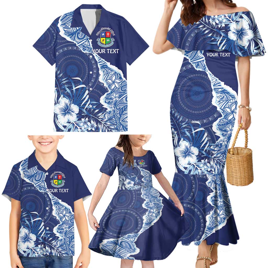 Fiji Lelean Memorial School Personalised Family Matching Mermaid Dress and Hawaiian Shirt Korodredre Davuilevu Masi Mix Style
