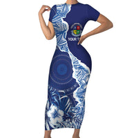 Fiji Lelean Memorial School Personalised Short Sleeve Bodycon Dress Korodredre Davuilevu Masi Mix Style LT7 Long Dress Blue - Polynesian Pride