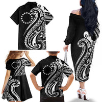 Kia Orana Cook Islands Family Matching Off The Shoulder Long Sleeve Dress and Hawaiian Shirt Kerekere Plumeria Tropical Waves - Polynesian Pride