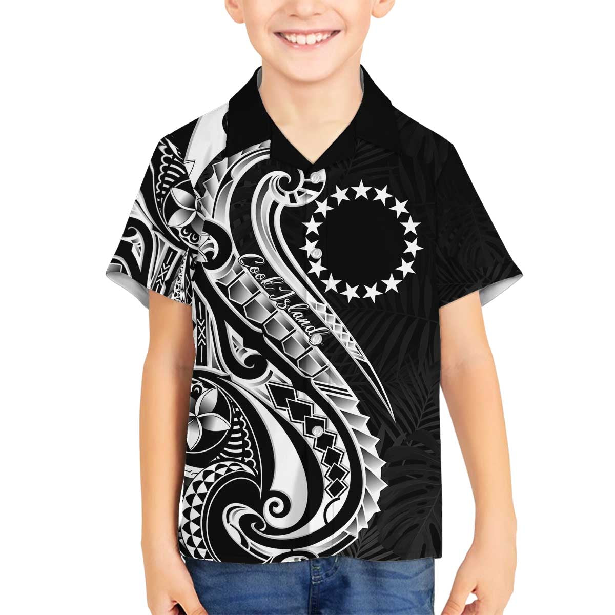 Kia Orana Cook Islands Family Matching Off The Shoulder Long Sleeve Dress and Hawaiian Shirt Kerekere Plumeria Tropical Waves - Polynesian Pride