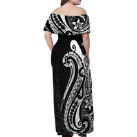 Kia Orana Cook Islands Family Matching Off Shoulder Maxi Dress and Hawaiian Shirt Kerekere Plumeria Tropical Waves - Polynesian Pride