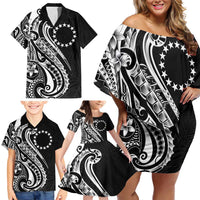 Kia Orana Cook Islands Family Matching Off Shoulder Short Dress and Hawaiian Shirt Kerekere Plumeria Tropical Waves - Polynesian Pride