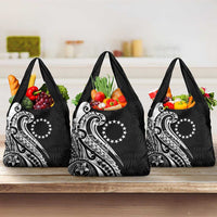 Kia Orana Cook Islands Grocery Bag Kerekere Plumeria Tropical Waves LT7 3-pack One Size Black - Polynesian Pride