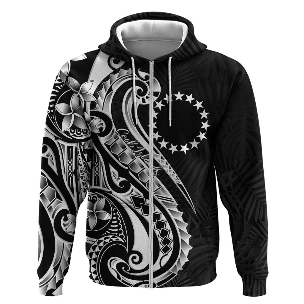 Kia Orana Cook Islands Hoodie Kerekere Plumeria Tropical Waves LT7 Zip Hoodie Black - Polynesian Pride