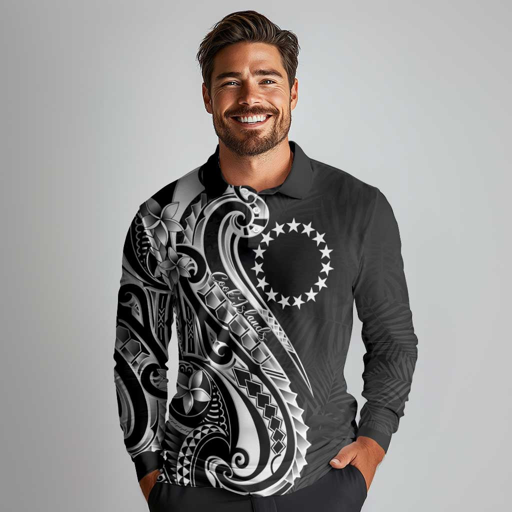Kia Orana Cook Islands Long Sleeve Polo Shirt Kerekere Plumeria Tropical Waves - Polynesian Pride