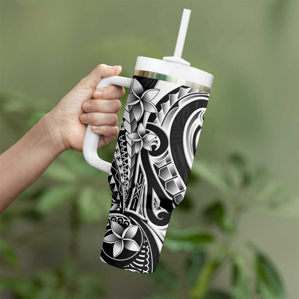 Kia Orana Cook Islands Tumbler With Handle Kerekere Plumeria Tropical Waves LT7 - Polynesian Pride