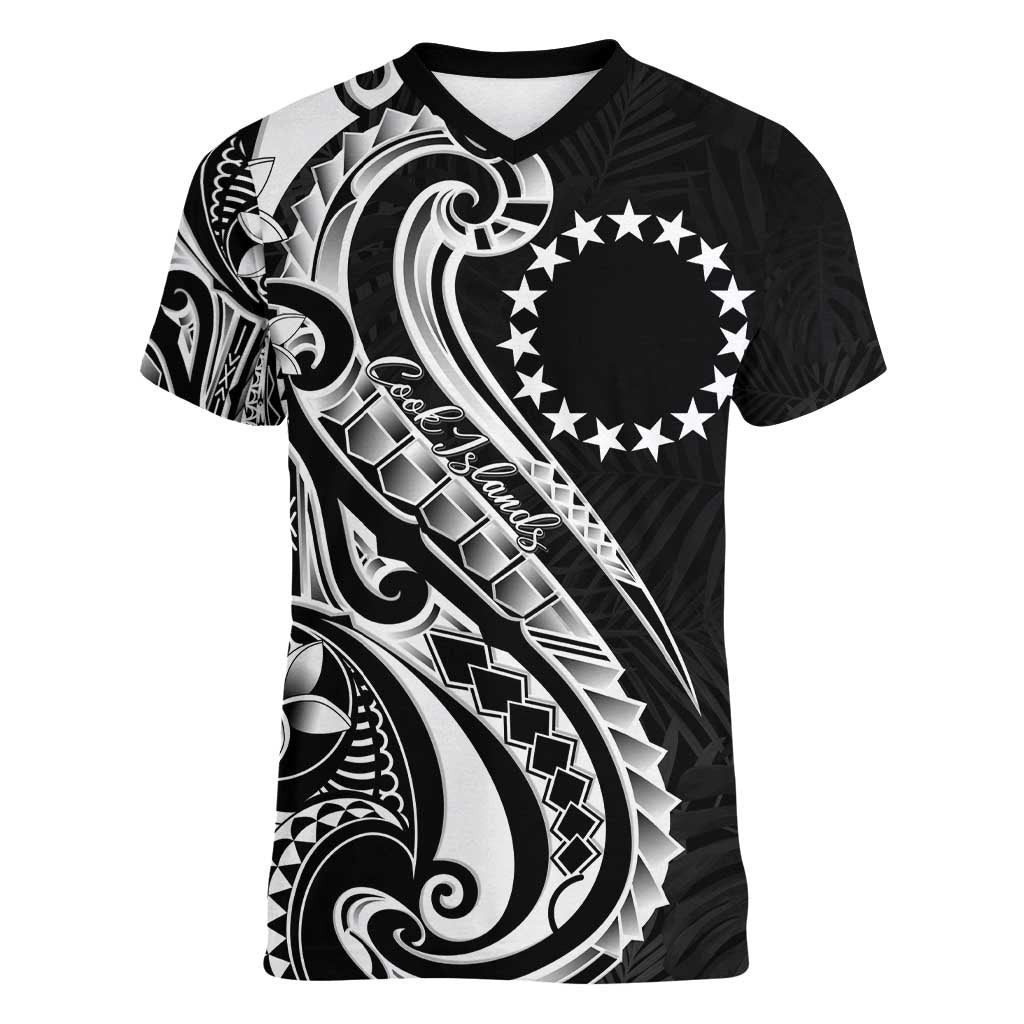 Kia Orana Cook Islands Women V-Neck T-Shirt Kerekere Plumeria Tropical Waves - Polynesian Pride