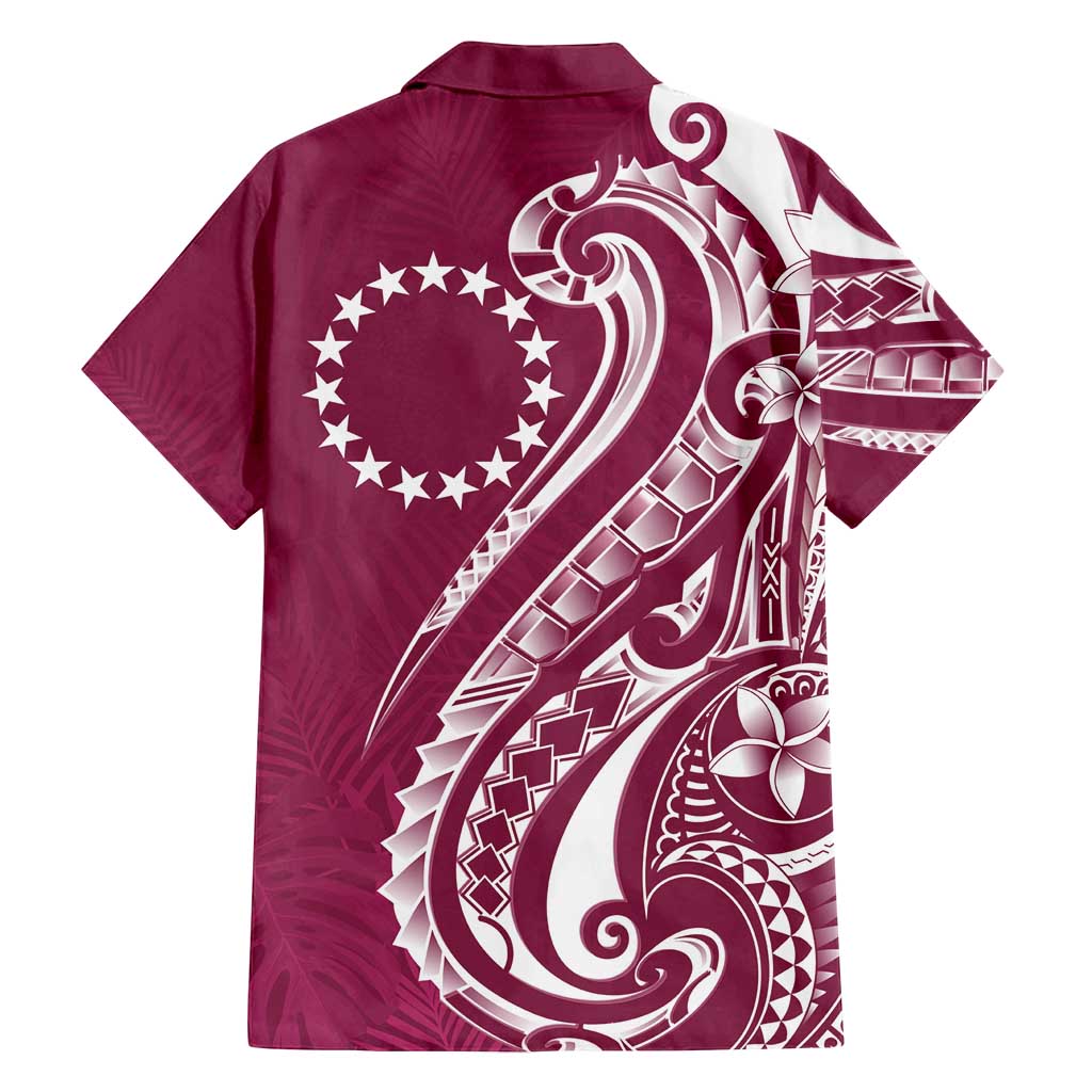 Kia Orana Cook Islands Family Matching Long Sleeve Bodycon Dress and Hawaiian Shirt Maroon Plumeria Tropical Waves - Polynesian Pride