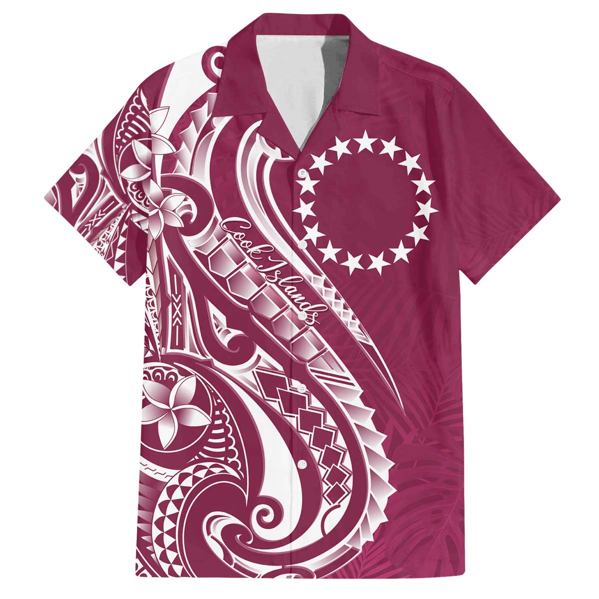 Kia Orana Cook Islands Family Matching Off The Shoulder Long Sleeve Dress and Hawaiian Shirt Maroon Plumeria Tropical Waves - Polynesian Pride