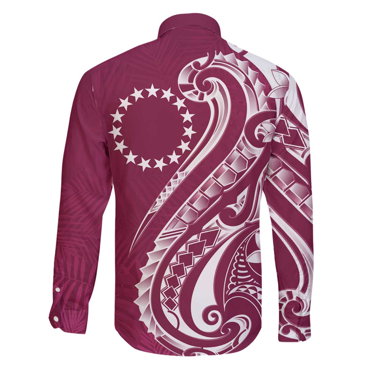 Kia Orana Cook Islands Family Matching Off The Shoulder Long Sleeve Dress and Hawaiian Shirt Maroon Plumeria Tropical Waves - Polynesian Pride