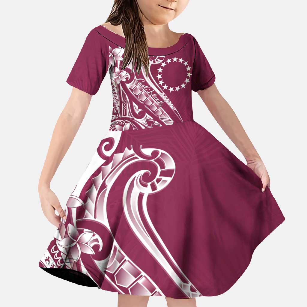 Kia Orana Cook Islands Family Matching Off Shoulder Maxi Dress and Hawaiian Shirt Maroon Plumeria Tropical Waves - Polynesian Pride