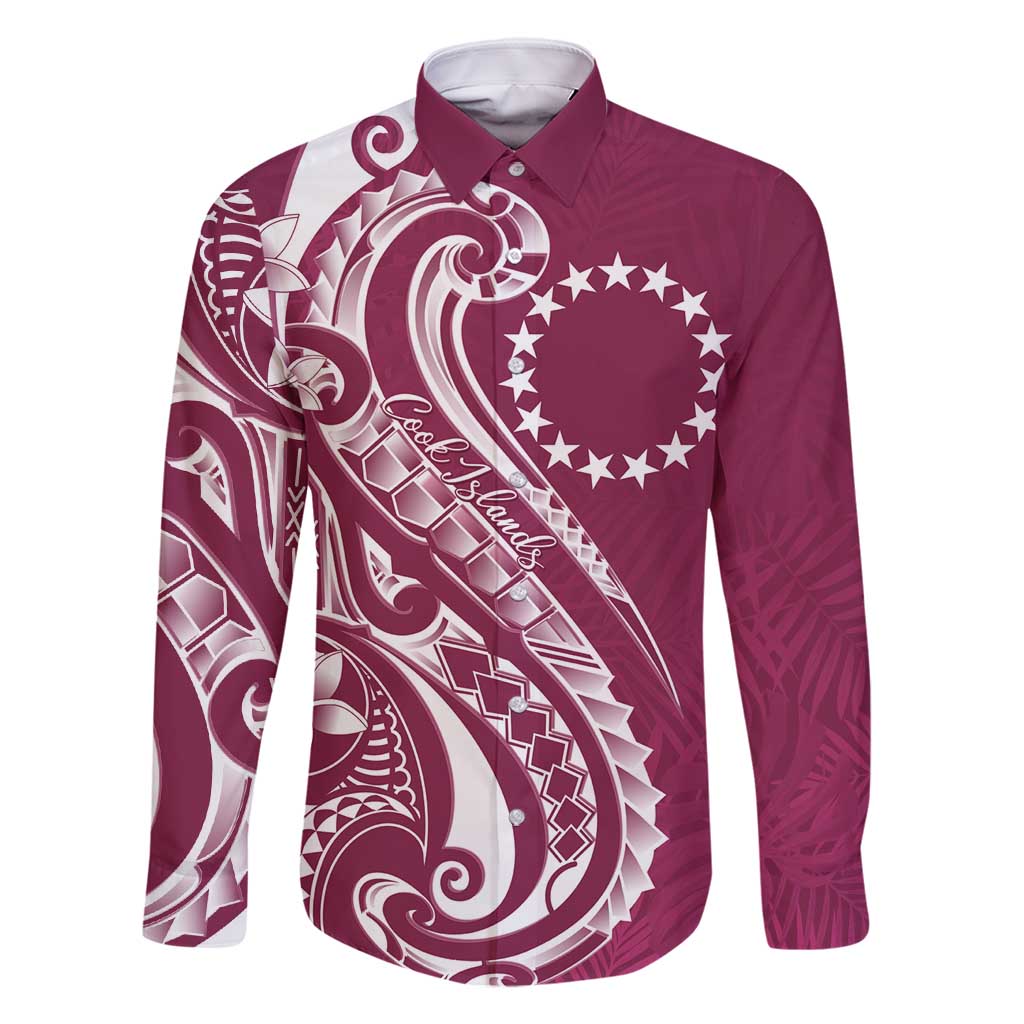 Kia Orana Cook Islands Family Matching Off Shoulder Short Dress and Hawaiian Shirt Maroon Plumeria Tropical Waves - Polynesian Pride