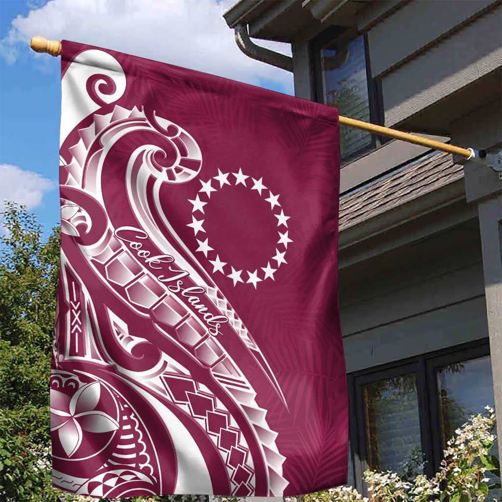 Kia Orana Cook Islands Garden Flag Maroon Plumeria Tropical Waves - Polynesian Pride