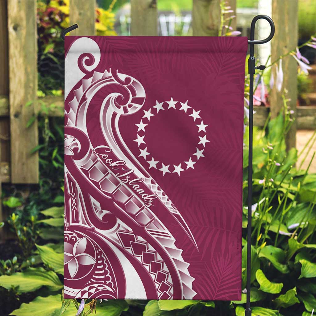 Kia Orana Cook Islands Garden Flag Maroon Plumeria Tropical Waves - Polynesian Pride