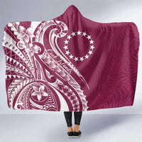 Kia Orana Cook Islands Hooded Blanket Maroon Plumeria Tropical Waves - Polynesian Pride
