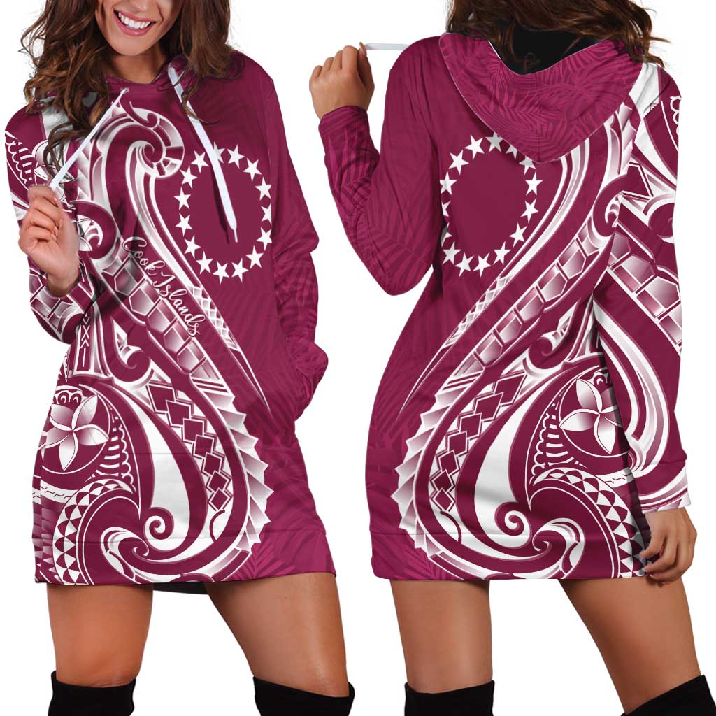 Kia Orana Cook Islands Hoodie Dress Maroon Plumeria Tropical Waves - Polynesian Pride