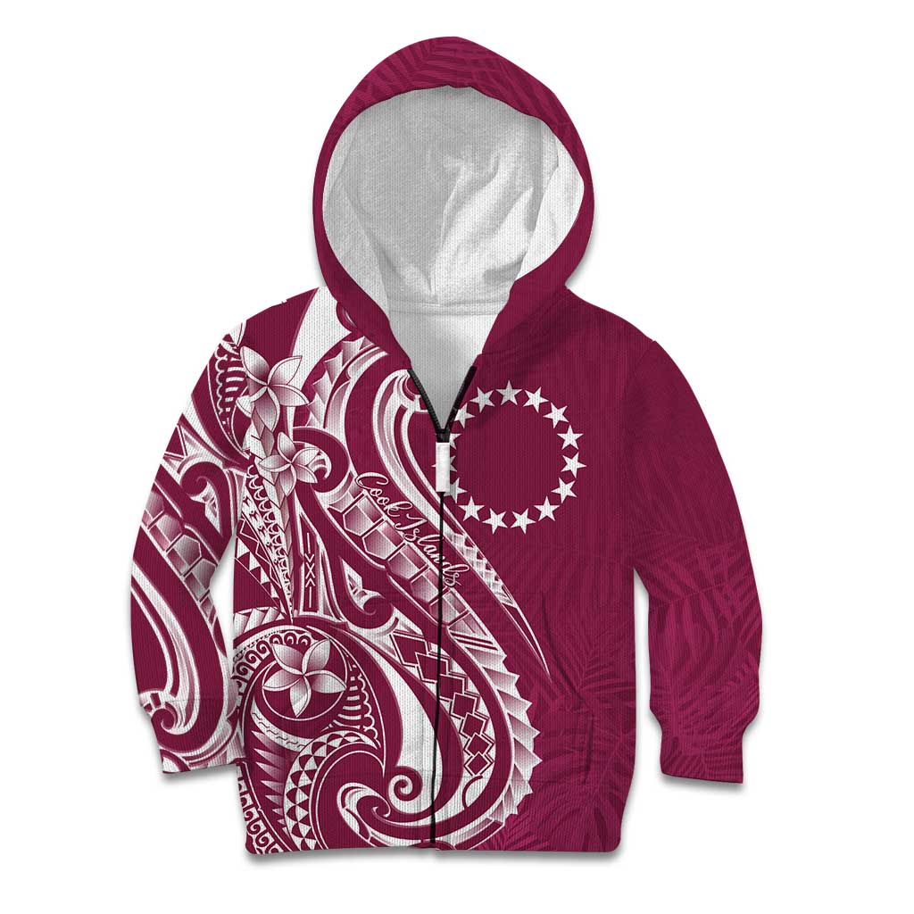 Kia Orana Cook Islands Kid Hoodie Maroon Plumeria Tropical Waves - Polynesian Pride
