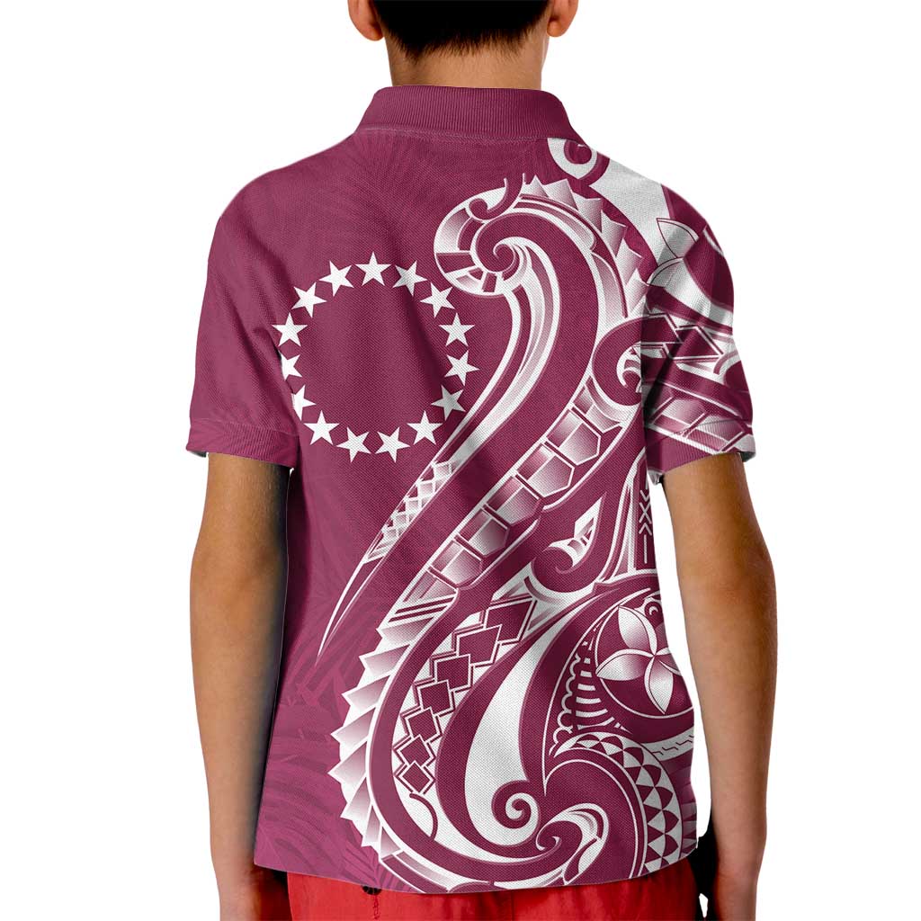 Kia Orana Cook Islands Kid Polo Shirt Maroon Plumeria Tropical Waves - Polynesian Pride
