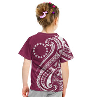 Kia Orana Cook Islands Kid T Shirt Maroon Plumeria Tropical Waves - Polynesian Pride