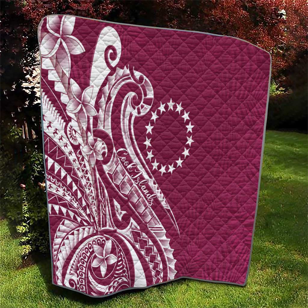 Kia Orana Cook Islands Quilt Maroon Plumeria Tropical Waves - Polynesian Pride