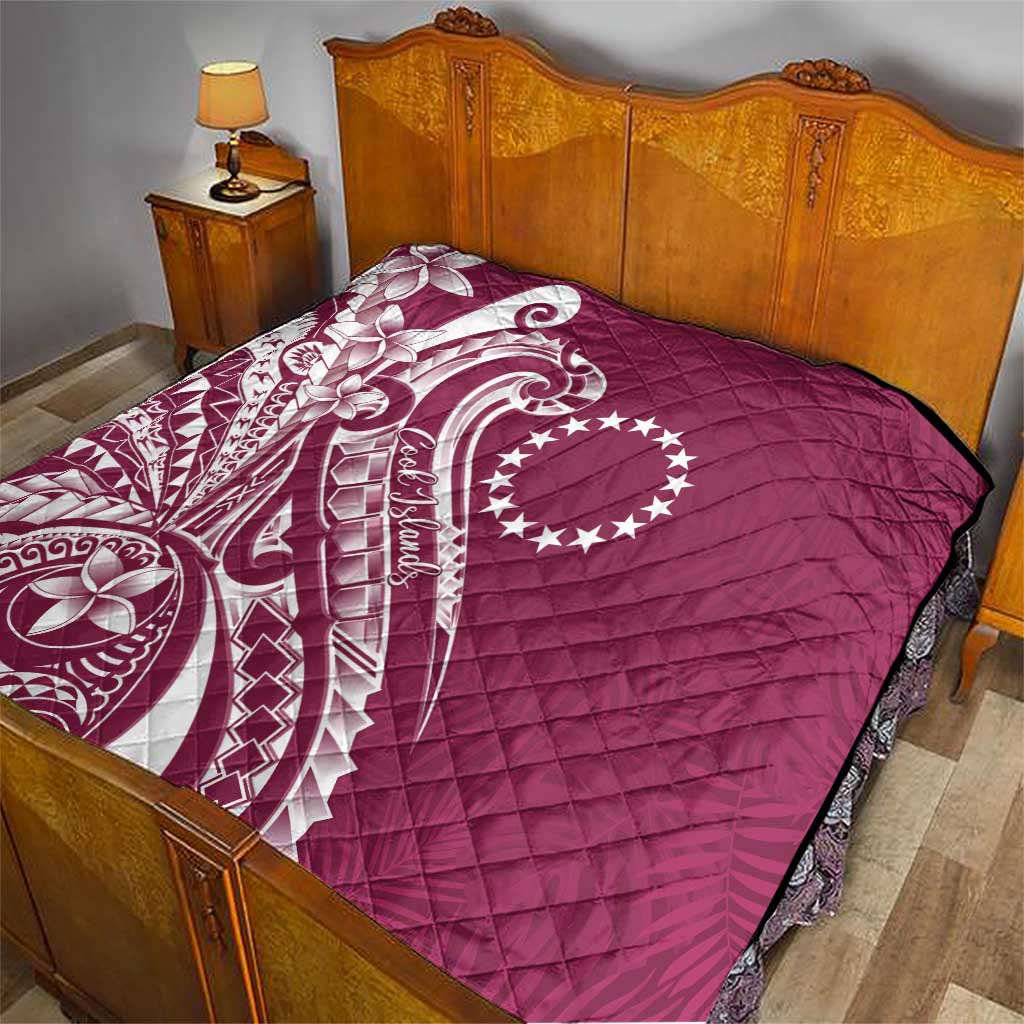 Kia Orana Cook Islands Quilt Maroon Plumeria Tropical Waves - Polynesian Pride
