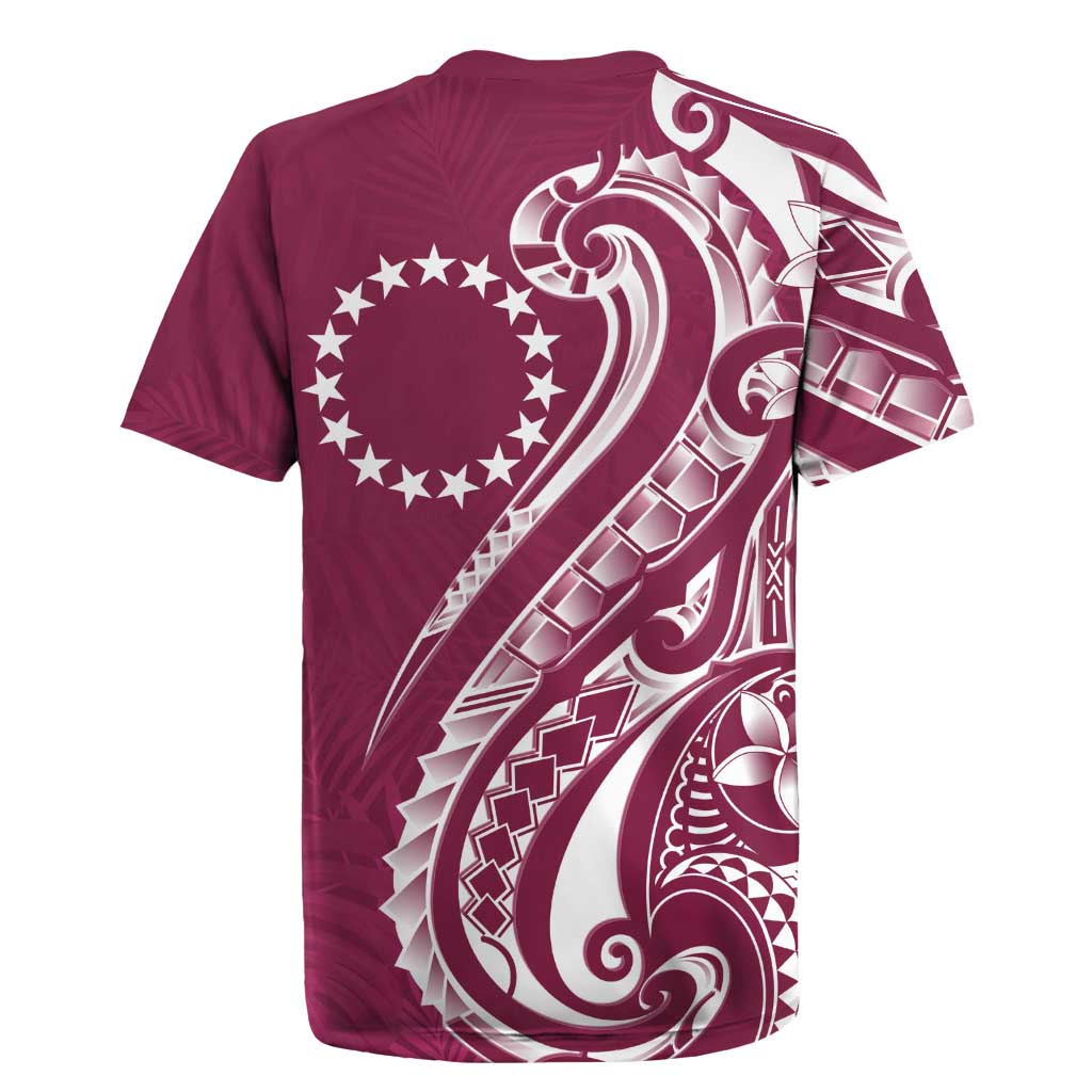 Kia Orana Cook Islands Rugby Jersey Maroon Plumeria Tropical Waves - Polynesian Pride