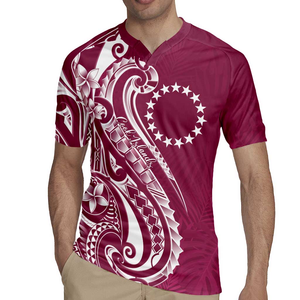 Kia Orana Cook Islands Rugby Jersey Maroon Plumeria Tropical Waves - Polynesian Pride