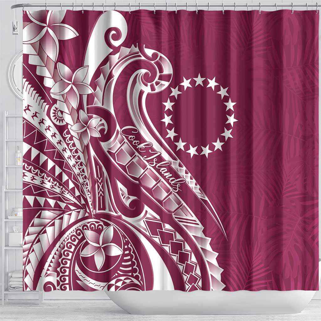 Kia Orana Cook Islands Shower Curtain Maroon Plumeria Tropical Waves - Polynesian Pride