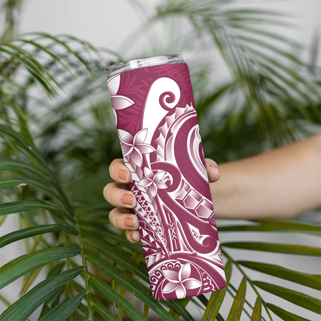 Kia Orana Cook Islands Skinny Tumbler Maroon Plumeria Tropical Waves LT7 - Polynesian Pride