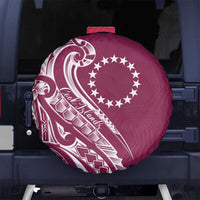 Kia Orana Cook Islands Spare Tire Cover Maroon Plumeria Tropical Waves - Polynesian Pride