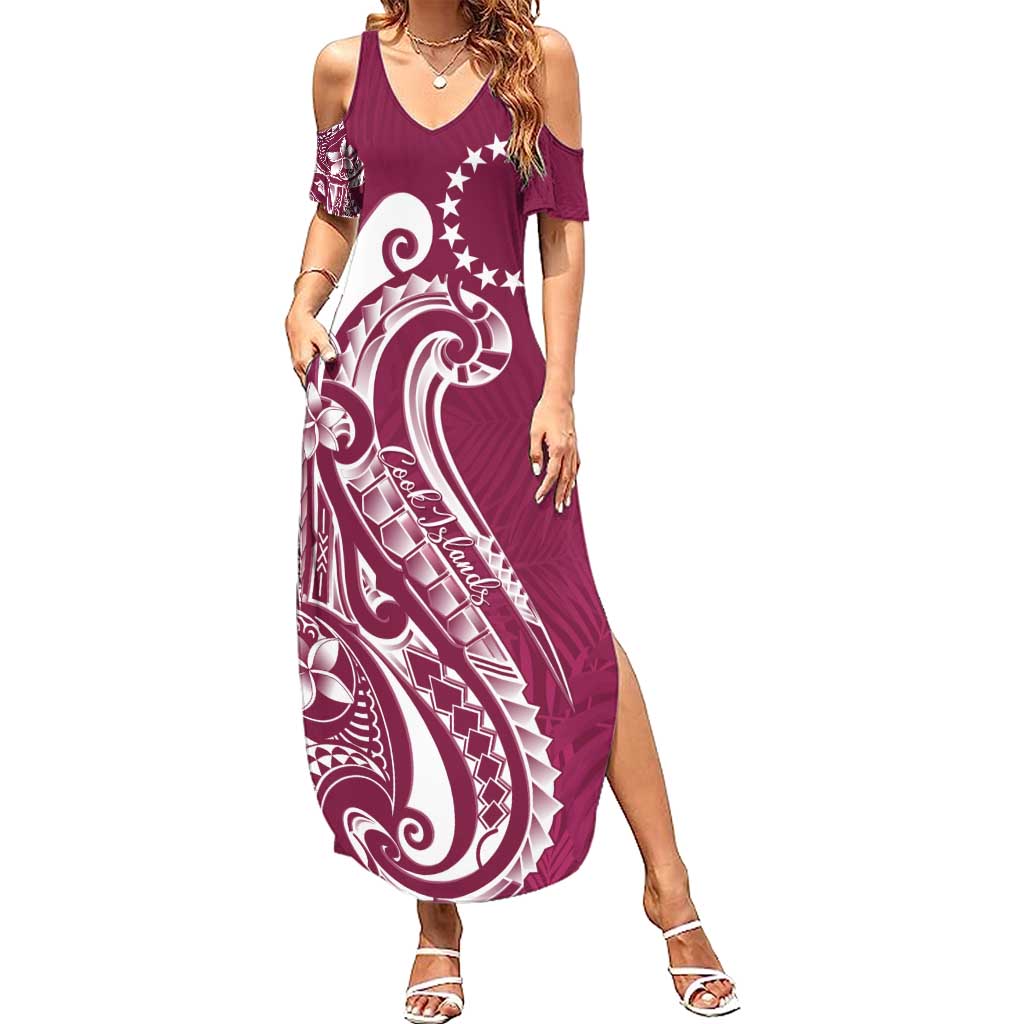 Kia Orana Cook Islands Summer Maxi Dress Maroon Plumeria Tropical Waves - Polynesian Pride