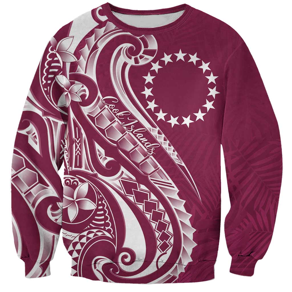 Kia Orana Cook Islands Sweatshirt Maroon Plumeria Tropical Waves - Polynesian Pride