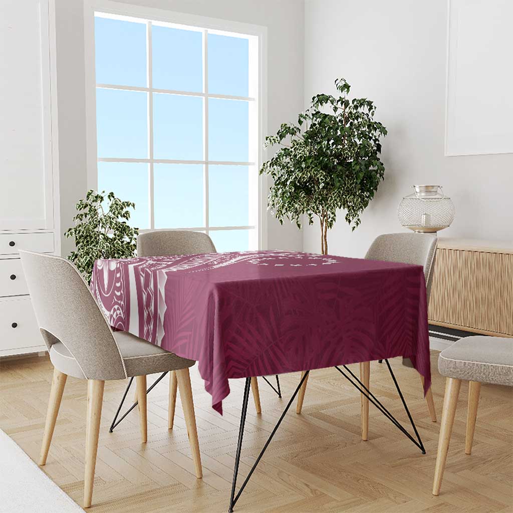 Kia Orana Cook Islands Tablecloth Maroon Plumeria Tropical Waves - Polynesian Pride