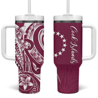 Kia Orana Cook Islands Tumbler With Handle Maroon Plumeria Tropical Waves LT7 One Size: 40 oz Maroon - Polynesian Pride