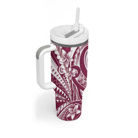 Kia Orana Cook Islands Tumbler With Handle Maroon Plumeria Tropical Waves LT7 - Polynesian Pride