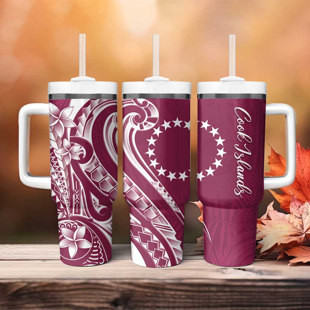 Kia Orana Cook Islands Tumbler With Handle Maroon Plumeria Tropical Waves LT7 - Polynesian Pride