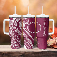 Kia Orana Cook Islands Tumbler With Handle Maroon Plumeria Tropical Waves LT7 - Polynesian Pride