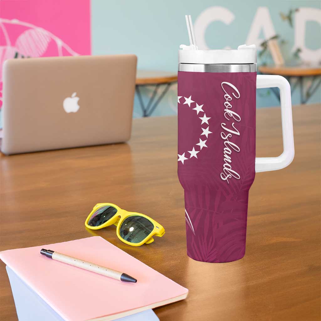 Kia Orana Cook Islands Tumbler With Handle Maroon Plumeria Tropical Waves LT7 - Polynesian Pride