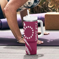 Kia Orana Cook Islands Tumbler With Handle Maroon Plumeria Tropical Waves LT7 - Polynesian Pride