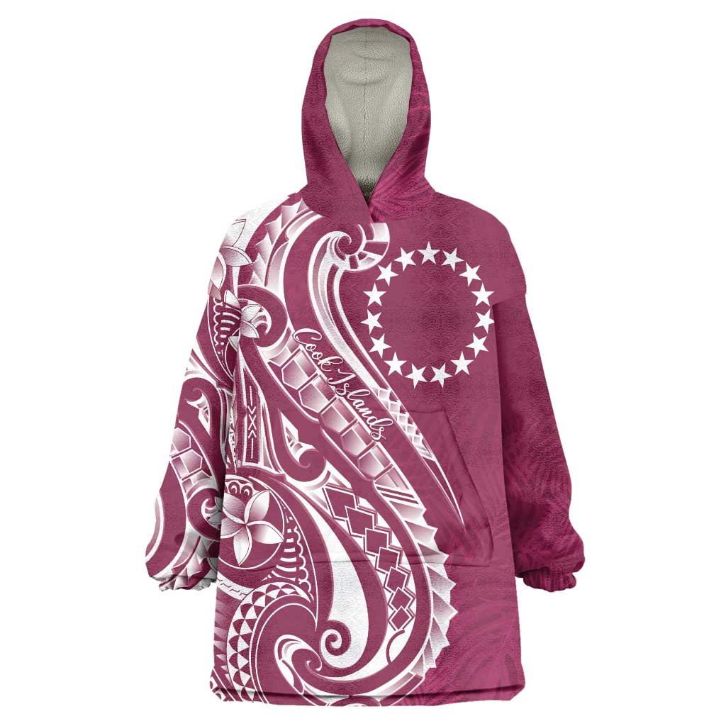 Kia Orana Cook Islands Wearable Blanket Hoodie Maroon Plumeria Tropical Waves LT7 One Size Maroon - Polynesian Pride