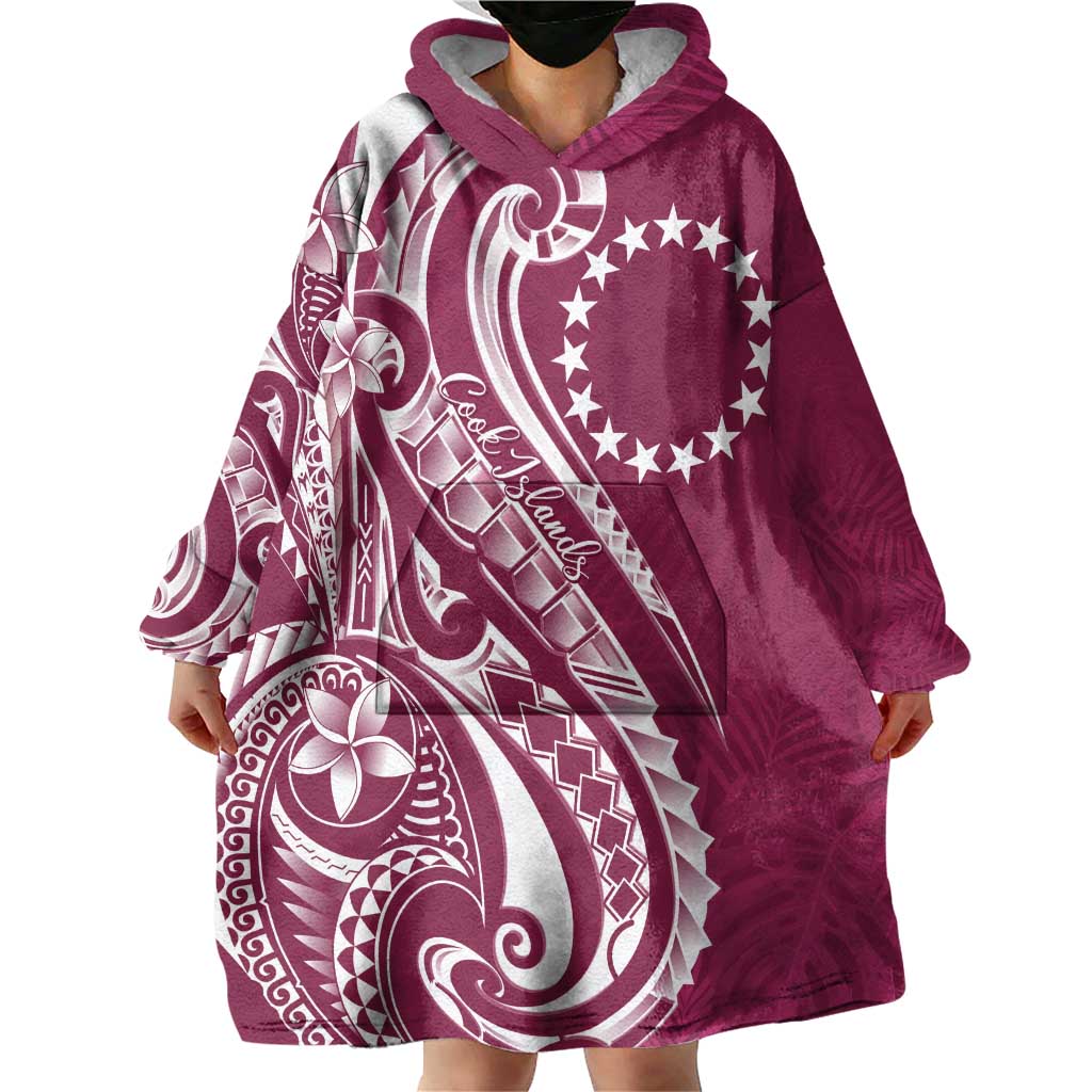 Kia Orana Cook Islands Wearable Blanket Hoodie Maroon Plumeria Tropical Waves LT7 - Polynesian Pride